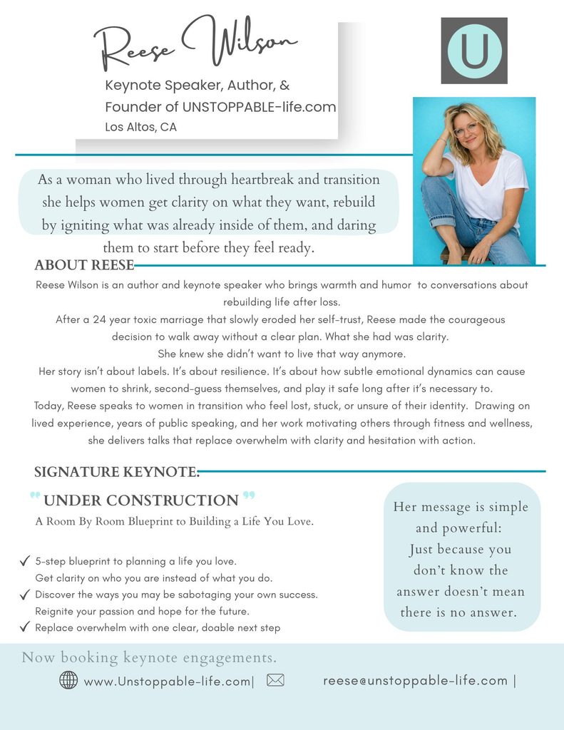 Reese Wilson speaker one-sheet, page 1 – keynote topic, bio, and booking details